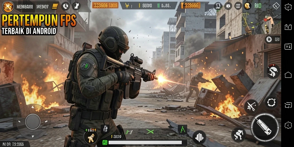 Tampilan aksi mendebarkan dalam game FPS 333666.