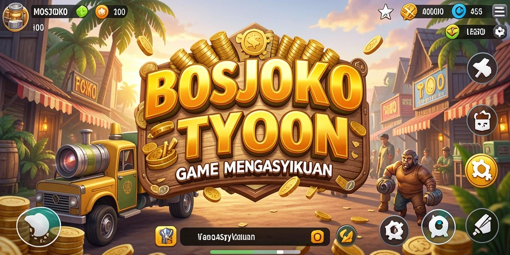 Screenshot utama BOSJOKO yang menunjukkan dinamika gameplay Tycoon.