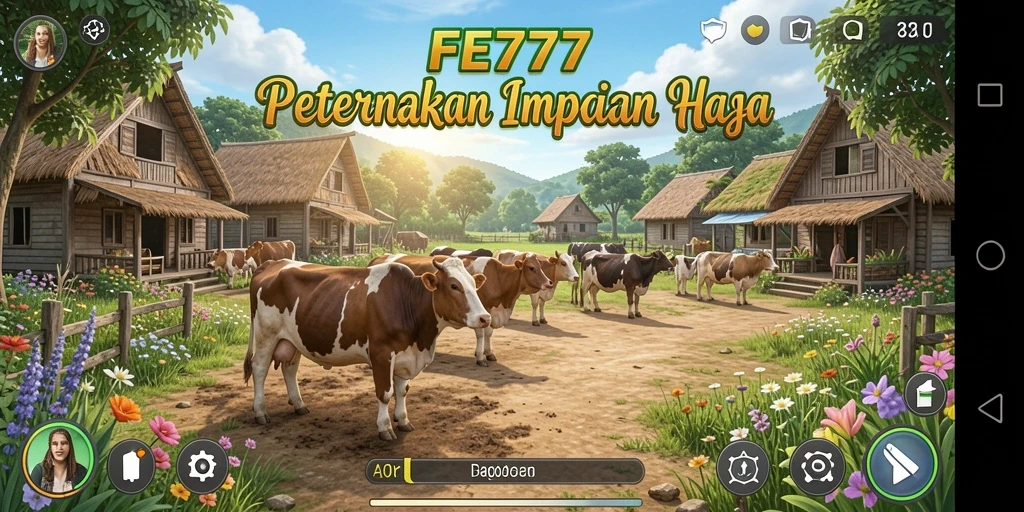 Tampilan screenshot dari gameplay FE777 yang penuh warna dan aktivitas pertanian.