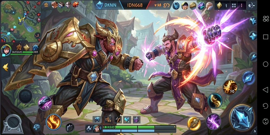 Screenshot gameplay IDN668 yang menampilkan pertarungan seru dalam MOBA.