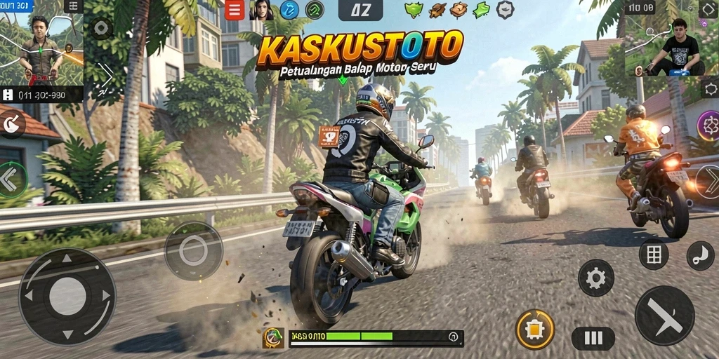 Gameplay KASKUSTOTO yang seru saat balapan motor di lintasan menantang.