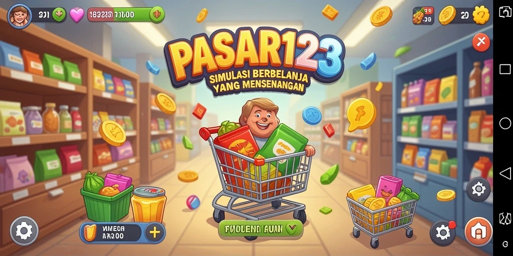 Tampilan gameplay PASAR123 yang menampilkan suasana pasar virtual.