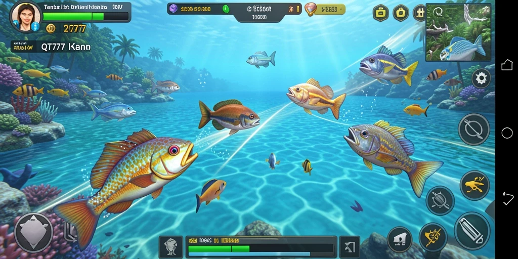 Tampilan permainan QT777 dengan aksi menembak ikan yang seru.