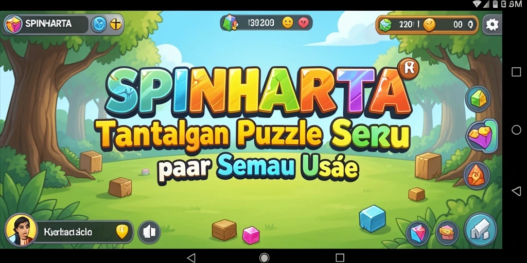 Tampilan gameplay SPINHARTA yang penuh warna dan menantang.